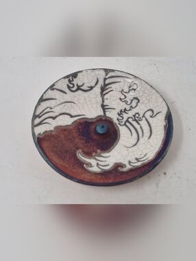 Ocean Wave Incense Holder Raku Pottery, handmade, handsigned